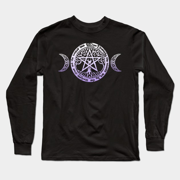 Wiccan & Pagan Sacred Gifts Nature Pentacle Tree of Life and Crescent Moons Long Sleeve T-Shirt by BeesEz